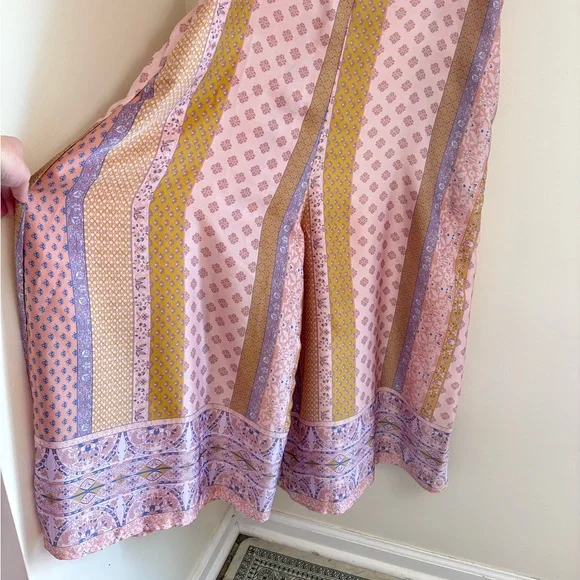 “Presley” Satin Boho Patchwork Wide-Leg Jumpsuit Festival Vacation Resort silky - Picture 2 of 9